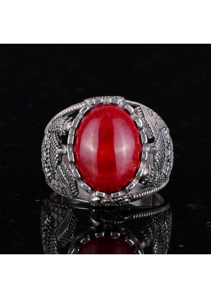 925 Ayar Gümüş Yüzük, Kırmızı Mercan Taşlı Yüzük, Islami Camii Gümüş Yüzük modelleri