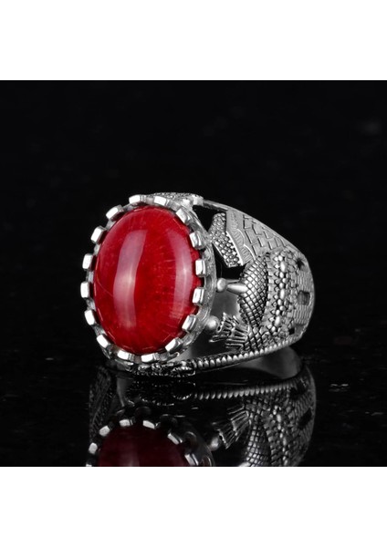 925 Ayar Gümüş Yüzük, Kırmızı Mercan Taşlı Yüzük, Islami Camii Gümüş Yüzük fırsatları