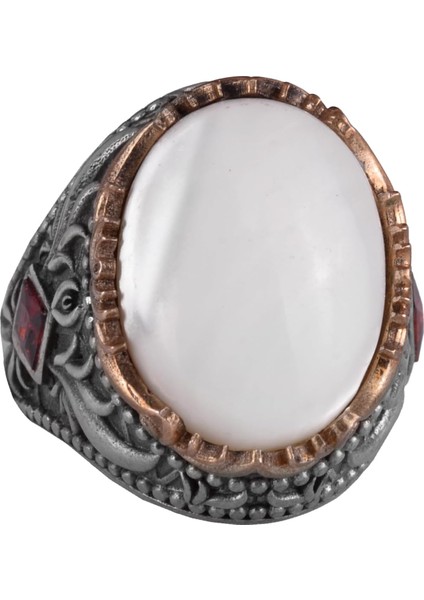 Doğal Taş Yüzük - El Yapımı 925 Ayar Gümüş Yüzük - El Yapımı Yüzük (Inci)