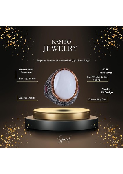 Doğal Taş Yüzük - El Yapımı 925 Ayar Gümüş Yüzük - El Yapımı Yüzük (Inci) fiyatları