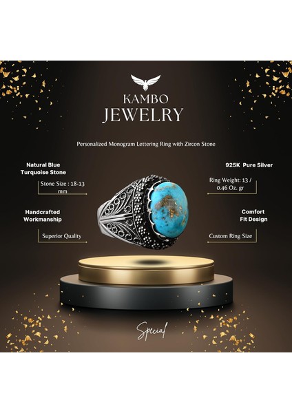 Doğal Turkuaz Taş Yüzük, 925 Ayar Gümüş Yüzük, Erkekler Için Bohem Yüzük, Stil-2 fiyatları