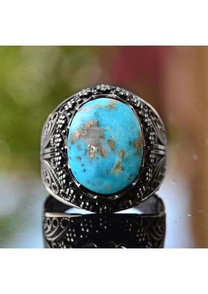 Doğal Turkuaz Taş Yüzük, 925 Ayar Gümüş Yüzük, Erkekler Için Bohem Yüzük, Stil-2 modelleri