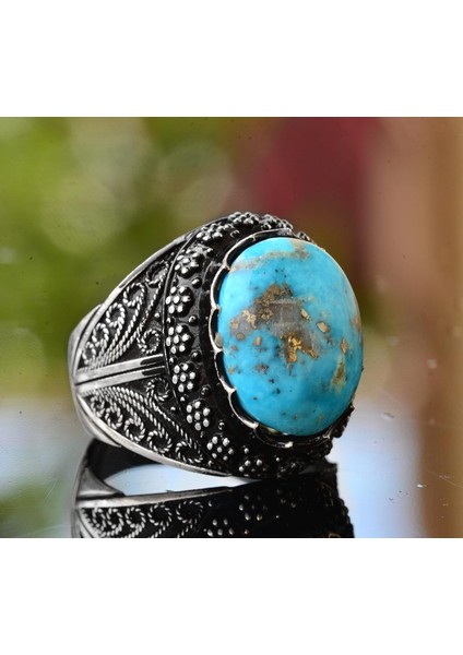 Doğal Turkuaz Taş Yüzük, 925 Ayar Gümüş Yüzük, Erkekler Için Bohem Yüzük, Stil-2 indirimleri