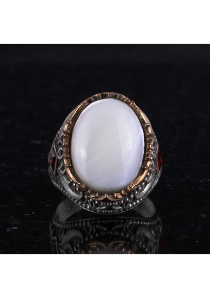 Doğal Taş Yüzük - El Yapımı 925 Ayar Gümüş Yüzük - El Yapımı Yüzük (Inci) fırsatları