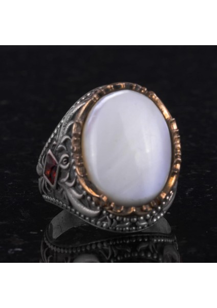 Doğal Taş Yüzük - El Yapımı 925 Ayar Gümüş Yüzük - El Yapımı Yüzük (Inci) indirimleri