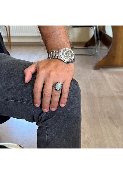 Doğal Taş Yüzük - El Yapımı Şahin Yüzük - 925 Ayar Gümüş Yüzük (Aquamarine) modelleri