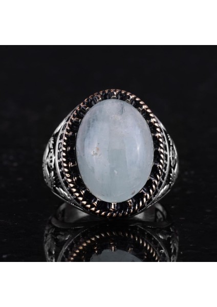 Doğal Taş Yüzük - El Yapımı Şahin Yüzük - 925 Ayar Gümüş Yüzük (Aquamarine) fırsatları