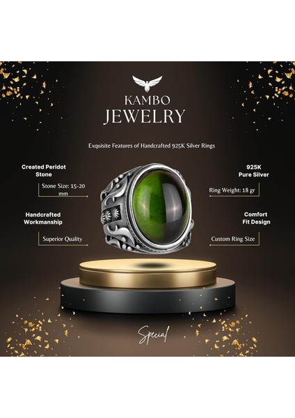925 Ayar Gümüş Yüzük, Tasarım Gümüş Erkek Yüzük (Peridot Yapay Taş) fiyatları