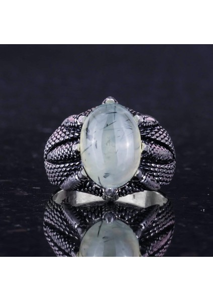 Doğal Prehnit Yeşim Taşı ile Sterlin Gümüş Pençe Yüzük – Terazi Için El Yapımı Yüzük, Barış ve Spiritüel Bağlantı fırsatları