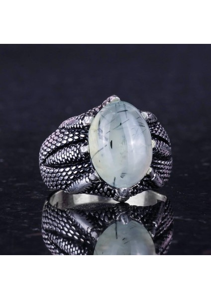 Doğal Prehnit Yeşim Taşı ile Sterlin Gümüş Pençe Yüzük – Terazi Için El Yapımı Yüzük, Barış ve Spiritüel Bağlantı indirimleri