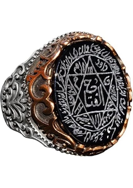 Sterling Gümüş Erkek Yüzük, Doğal Siyah Oniks Taşı, Kral Süleyman Mühürü Yüzüğü, El Yapımı Takı (Oniks)