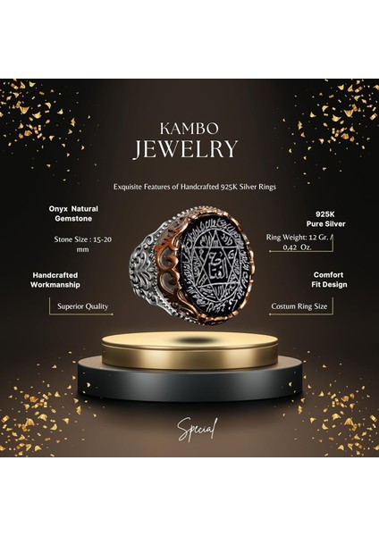 Sterling Gümüş Erkek Yüzük, Doğal Siyah Oniks Taşı, Kral Süleyman Mühürü Yüzüğü, El Yapımı Takı (Oniks) fiyatları
