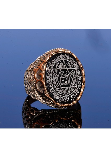 Sterling Gümüş Erkek Yüzük, Doğal Siyah Oniks Taşı, Kral Süleyman Mühürü Yüzüğü, El Yapımı Takı (Oniks) indirimleri