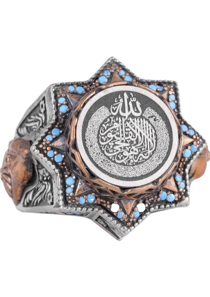 Yıldız Şeklinde Dini Tasarıma Sahip Zirkon Taşlı Gümüş Erkek Yüzük