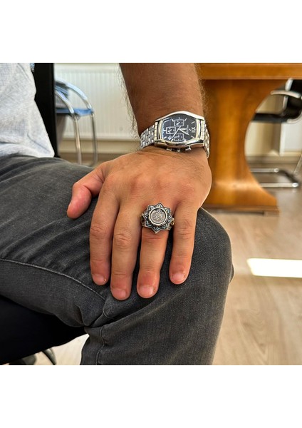 Yıldız Şeklinde Dini Tasarıma Sahip Zirkon Taşlı Gümüş Erkek Yüzük fiyatları