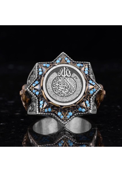 Yıldız Şeklinde Dini Tasarıma Sahip Zirkon Taşlı Gümüş Erkek Yüzük modelleri