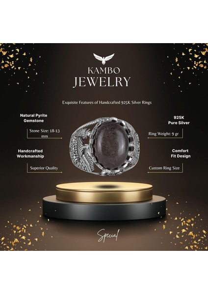 Doğal Piryt Taşlı Yüzük, 925 Ayar Sterling Gümüş Erkek Yüzük, Refah Manifestasyonu Tasarımı fiyatları