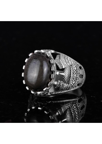 Doğal Piryt Taşlı Yüzük, 925 Ayar Sterling Gümüş Erkek Yüzük, Refah Manifestasyonu Tasarımı fırsatları