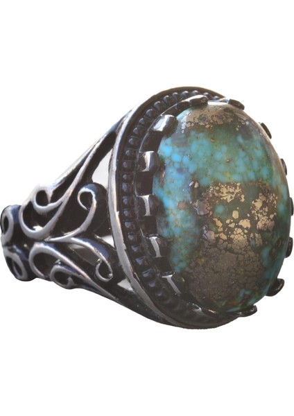 Doğal Arizona Turkuaz Taşlı 925 Ayar Gümüş Erkek Yüzük - Günlük Kullanım ve Özel Günler Için Ideal (Model-4)
