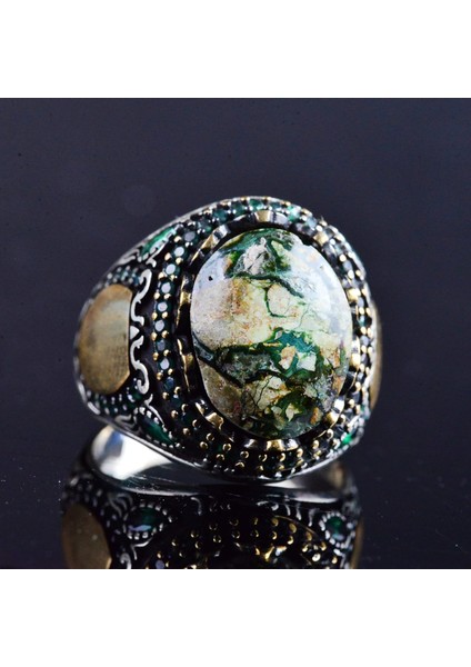 Doğal Arizona Turkuaz Taş Yüzük, Minimalist Yüzük, 925 Ayar Gümüş Erkek Yüzük (Model-9) indirimleri