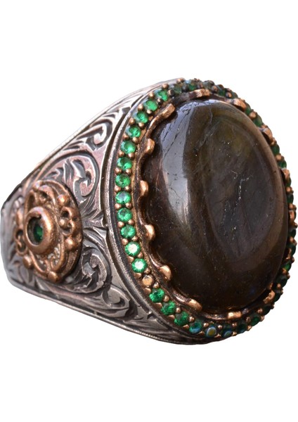 Labradorit Taş Yüzük, 11.10 Karat, Gümüş Kral Yüzük, 925 Ayar Gümüş Yüzük