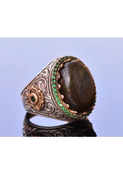 Labradorit Taş Yüzük, 11.10 Karat, Gümüş Kral Yüzük, 925 Ayar Gümüş Yüzük fırsatları