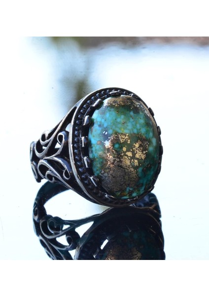 Doğal Arizona Turkuaz Taşlı 925 Ayar Gümüş Erkek Yüzük - Günlük Kullanım ve Özel Günler Için Ideal (Model-4) modelleri