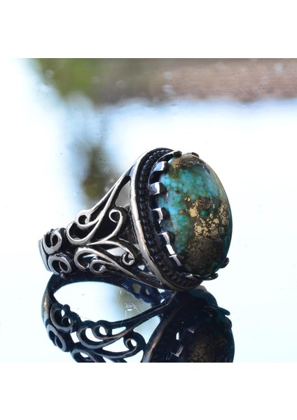 Doğal Arizona Turkuaz Taşlı 925 Ayar Gümüş Erkek Yüzük - Günlük Kullanım ve Özel Günler Için Ideal (Model-4) fırsatları