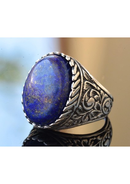 Lapis Lazuli Taşı, El Yapımı Yüzük, Gümüş Erkek Yüzüğü fırsatları