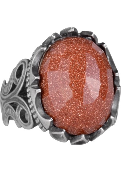 925 Ayar Gümüş Erkek Yüzük - Çeşitli Yapay Taşlarla Mevcut (Yapay Kahverengi Güneştaşı)