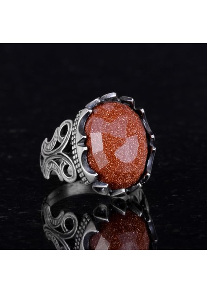 925 Ayar Gümüş Erkek Yüzük - Çeşitli Yapay Taşlarla Mevcut (Yapay Kahverengi Güneştaşı) fiyatları