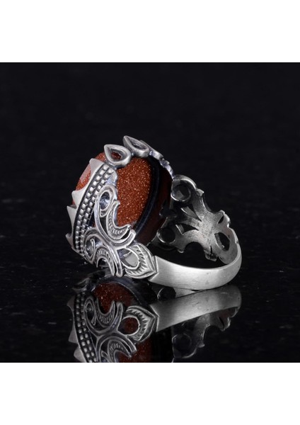 925 Ayar Gümüş Erkek Yüzük - Çeşitli Yapay Taşlarla Mevcut (Yapay Kahverengi Güneştaşı) fırsatları