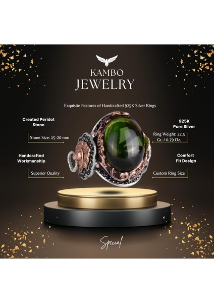 Peridot Yapay Taş Yüzük, 925 Ayar Gümüş Yüzük, Aslan Sembol Tasarımı Erkek Yüzüğü fiyatları