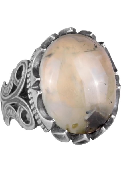 925 Ayar Gümüş Erkek Yüzük - Doğal Taş Seçeneği ile El Yapımı Tasarım (Prehnite Jade)