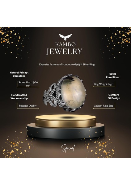 925 Ayar Gümüş Erkek Yüzük - Doğal Taş Seçeneği ile El Yapımı Tasarım (Prehnite Jade) fiyatları