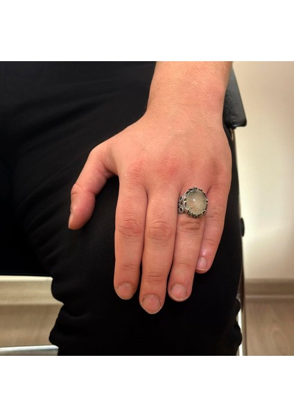 925 Ayar Gümüş Erkek Yüzük - Doğal Taş Seçeneği ile El Yapımı Tasarım (Prehnite Jade) modelleri