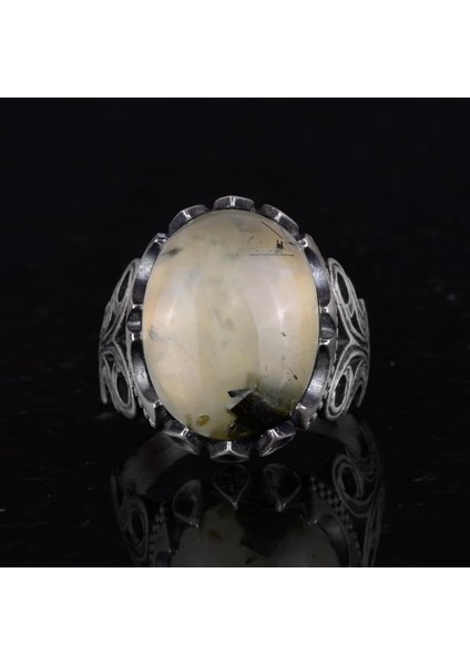 925 Ayar Gümüş Erkek Yüzük - Doğal Taş Seçeneği ile El Yapımı Tasarım (Prehnite Jade) fırsatları