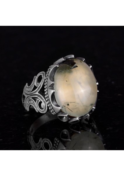 925 Ayar Gümüş Erkek Yüzük - Doğal Taş Seçeneği ile El Yapımı Tasarım (Prehnite Jade) indirimleri