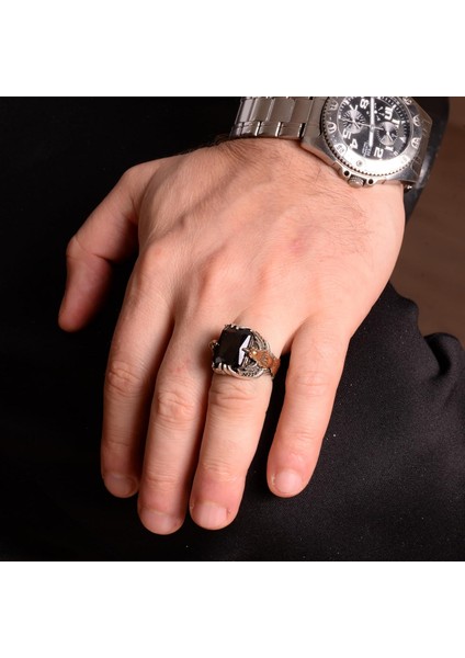 Doğal Obsidiyen Taş Yüzük, 925 Ayar Gümüş Yüzük, Kuş Yüzüğü modelleri
