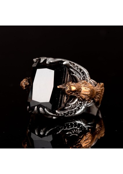 Doğal Obsidiyen Taş Yüzük, 925 Ayar Gümüş Yüzük, Kuş Yüzüğü fırsatları