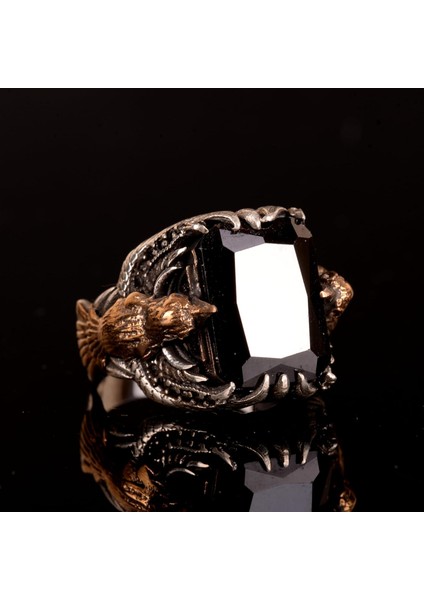 Doğal Obsidiyen Taş Yüzük, 925 Ayar Gümüş Yüzük, Kuş Yüzüğü indirimleri