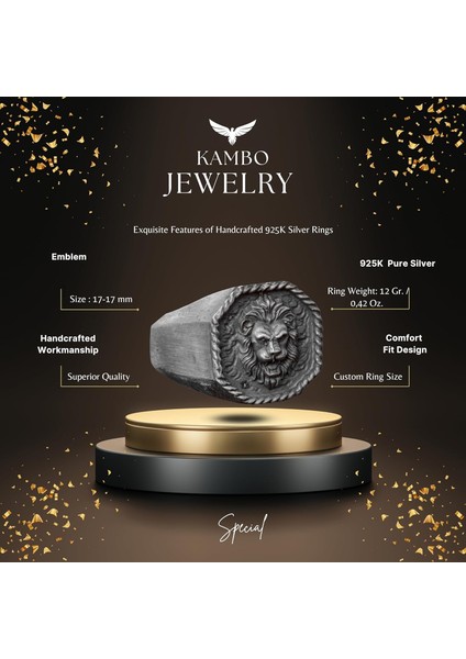 El Yapımı 925 Ayar Gümüş Erkek Aslan Yüzüğü - Gücün ve Cesaretin Sembolü fiyatları