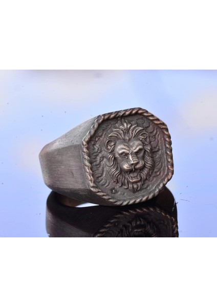 El Yapımı 925 Ayar Gümüş Erkek Aslan Yüzüğü - Gücün ve Cesaretin Sembolü indirimleri