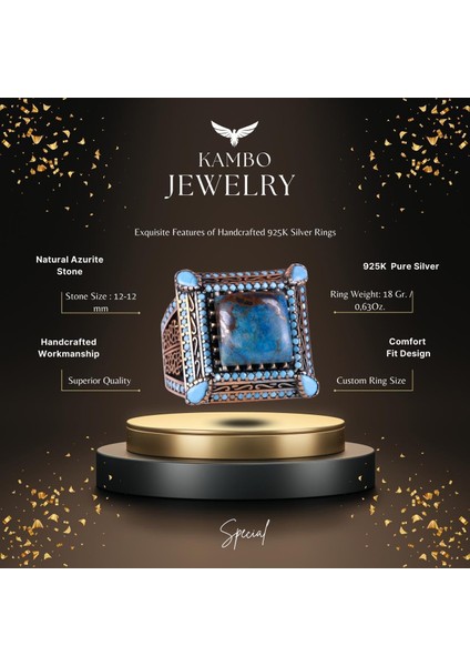 Doğal Azurit Taşlı Yüzük - 925 Ayar Gümüş Erkek Takısı - El Yapımı Yüzük fiyatları