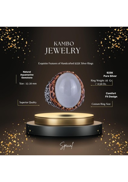 Gerçek Doğal Taş El Yapımı Yüzük - 925 Ayar Gümüş El Yapımı Yüzük - Şık Yüzük (Akuamarin) fiyatları