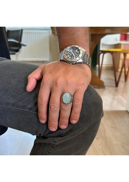 Gerçek Doğal Taş El Yapımı Yüzük - 925 Ayar Gümüş El Yapımı Yüzük - Şık Yüzük (Akuamarin) modelleri