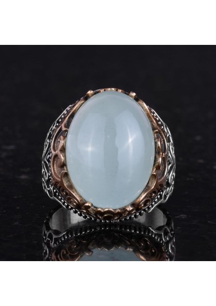 Gerçek Doğal Taş El Yapımı Yüzük - 925 Ayar Gümüş El Yapımı Yüzük - Şık Yüzük (Akuamarin) fırsatları
