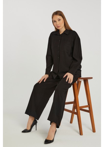 Kadın Siyah Casual Oversize/geniş Kalıp Gömlek