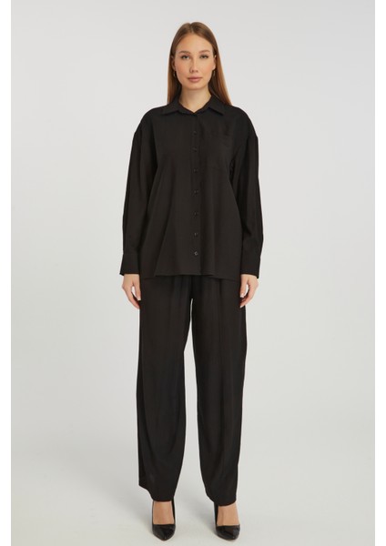 Kadın Siyah Casual Oversize/geniş Kalıp Gömlek
