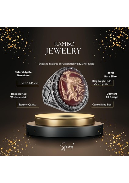 Doğal Akik Taşı Aslan Yüzüğü - Oymalı ve Kazınmış Taş 925 Ayar Gümüş Erkek Yüzüğü fiyatları